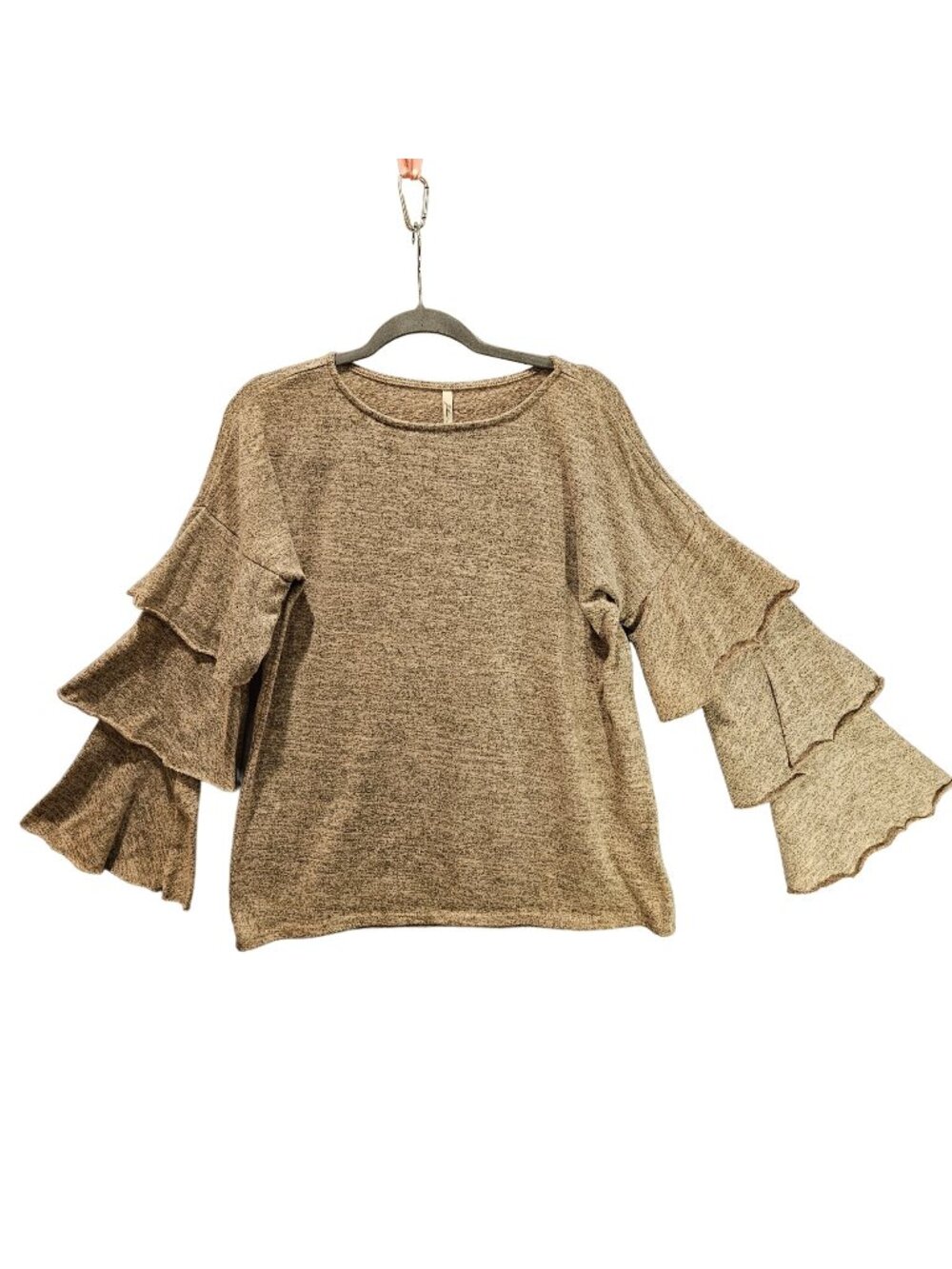 Jillian + Nicloe Blouse Womens M Gray Jersey Knit Bell tiered sleeves Stretch